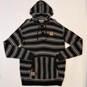 Dixxon Flannel Company Hoodie Mens Medium Black Striped Baja Knit Pullover